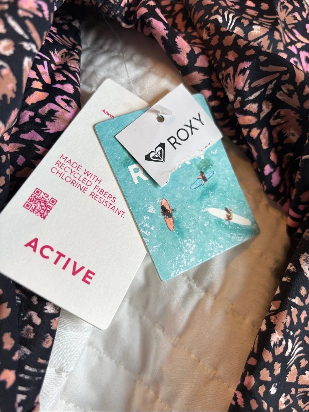 Roxy active long sleeve  Black & Pink Active Rash Guard bikini Set NWT